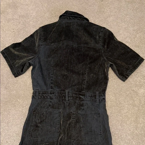 Black And Green Velvet Denim Jumpsuit - Picture 10 of 10